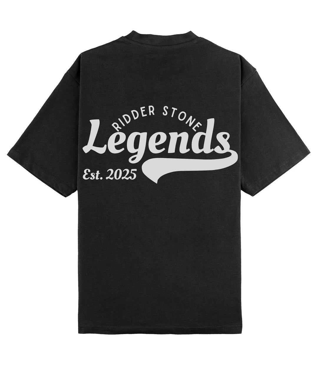  RidderStone Legends T-Shirt in charcoal featuring bold white "Legends" typography with 'Ridder Stone' and 'Est. 2025' text