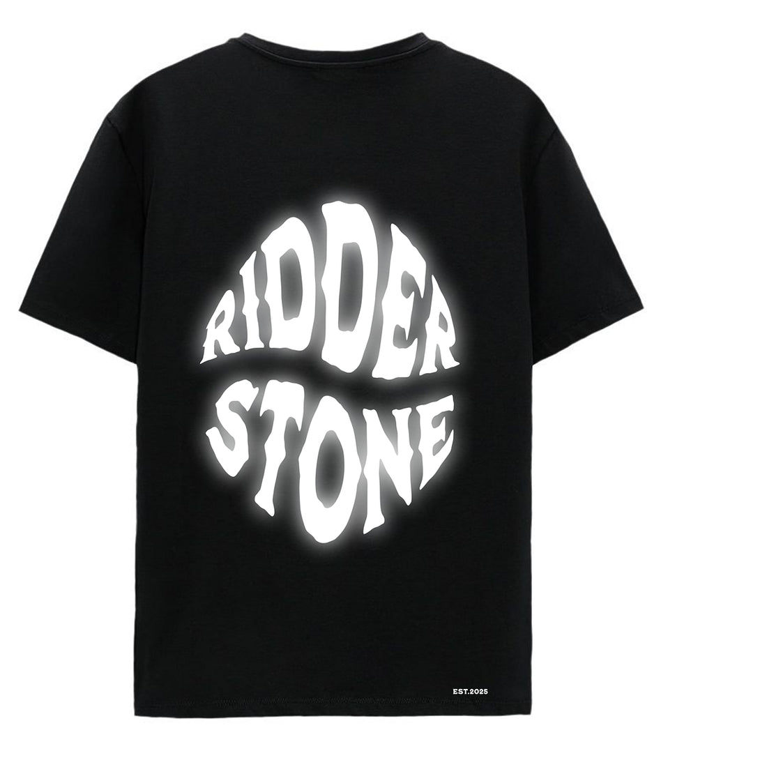 Black t-shirt with bold glowing RidderStone back graphic – modern graphic streetwear design